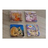 Renkli Kediler Doğal Taş Bardak Altlığı 4'lü set - Natural Stone Coasters