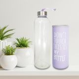 Renkli Kılıflı Cam Su Şişesi 750 ml Hediye Kesesi Lila Renk Borosilikat Cam ve Neopren Malzeme