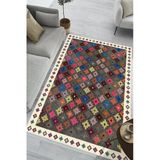Renkli Kilim Desenli Dijital Baskılı Yıkanabilir Kaymaz Salon Oturma Odası Halısı Yolluk 200 X 300 Cm Gri