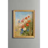 Renkli Kır Çiçekleri - Vintage Desenli Çerçeve - İnce Model, Altın3, 15 x 21