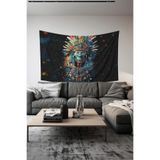 Renkli Kızılderili Desenli Duvar Halısı Duvar Örtüsü Tapestry Süetimsi Dokulu%100 Polyester Kumaş