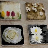 Renkli Laleler ve Çiçekler Doğal Taş Bardak Altlığı 4'lü set - Natural Stone Coasters