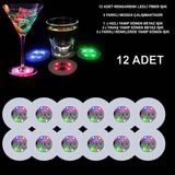 Renkli LED Işıklı Bardak Altlığı - 12 Adet, Pilli