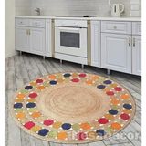 Renkli Mandala Halısı Kilim Desenli Halı Şönil Yuvarlak Kısa Havlı Mutfak Halısı Ve Yatak Odası Halısı Kapı Önü Paspas (80 x 80 cm)