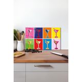 Renkli Martini Kadeh Cam Kesme Tahtası, Silikon Ayaklı Isıya Kırılmaya Dayanıklı Sunum Kesim Tablas - 30 x 45 cm