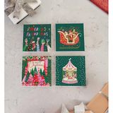 Renkli Merry Christmas Desenli Doğal Taş Bardak Altlığı, Eğlenceli Ev Dekoru, Yılbaşı Hediyesi, 4’lü