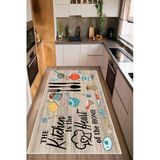 Renkli Mutfak Desenli Baskılı Kaymaz Yıkanabilir Mutfak Halısı Yolluk 120 X 200 Cm Çok Renkli