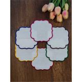 Renkli Nakış Beyaz Kumaş Işlemeye Uygun Linen Keten Etamin Kumaş Kahve Yanı Kokteyl Sunum Peçete 6lı - 14 x 14 cm