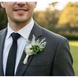 Renkli Ortanca Ve Pampas Kuru Çiçekli Damat Yaka Çiçeği, Yaka İğneli Düğün & Nikah Aksesuarı