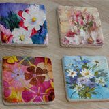 Renkli Papatyalar Doğal Taş Bardak Altlığı 4'lü set - Natural Stone Coasters