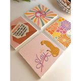 Renkli Pastoral Manzara Desenli Doğal Taş Bardak Altlığı 4’lü Set - 10 x 10 cm