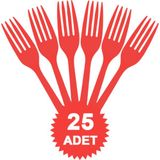 Renkli Plastik Çatal Doğum Günü Çatalı 25 Adet - Kırmızı
