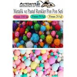 Renkli Pon Pon 10 20 30 Mm 170 Li 1 Paket Pastel Ve Metalik Renkler Peluş Ponpon Tüylü Ponpon Okul Öncesi Kreş Elişi