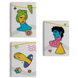 Renkli Pop Art Temalı 3'lü Set Dekoratif Kanvas Tablo, Duvar Dekoru ES117
