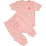 Renkli Puset 2'li Penye Bebek Takım Kısa Kollu Ayı - 6 - 9 Ay - Pembe