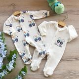 Renkli Puset 2'li Penye Bebek Tulum Takım Araba - 3 - 6 Ay - Ekru