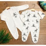 Renkli Puset 2'li Penye Bebek Tulum Takım Zebra - 0 - 3 Ay - Ekru