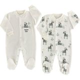 Renkli Puset 2'li Penye Bebek Tulum Takım Zebra - 3-6 Ay - Ekru
