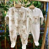 Renkli Puset 2'li Penye Fermuarlı Bebek Tulum Koala - 0 - 3 Ay - Ekru