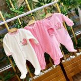 Renkli Puset 3'lü Kadife Patikli Bebek Tulum Takım Çizgili - 0 - 3 Ay - Pembe