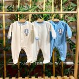 Renkli Puset 3'lü Kadife Patikli Bebek Tulum Takım Puan - 0 - 3 Ay - Mavi