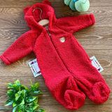 Renkli Puset Peluş Polar Bebek Tulum Wellsoft Ayı Kırmızı - 6 - 9 Ay