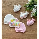 Renkli Puset Penye 3'lü Şapka 3'lü Eldiven Bebek Takım Cupcake - 0 - 3 Ay - Pembe