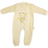 Renkli Puset Unisex Bebek Penye Tulum Çizgili Happy Ayı - 3-6 Ay - Kahverengi