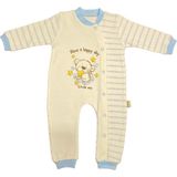 Renkli Puset Unisex Bebek Penye Tulum Çizgili Happy Ayı - 6 - 9 Ay - Mavi