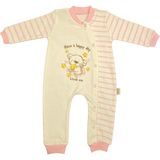 Renkli Puset Unisex Bebek Penye Tulum Çizgili Happy Ayı - 6 - 9 Ay - Pembe