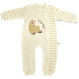 Renkli Puset Unisex Bebek Penye Tulum Çizgili Kuzu - 0 - 3 Ay - Kahverengi