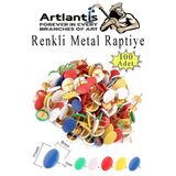 Renkli Raptiye 100 Adet 1 Paket Pvc Kaplı Başlıklı Raptiye Plastik Yuvarlak Düğmeli Raptiye Pano Okul Ofis Büro Ev