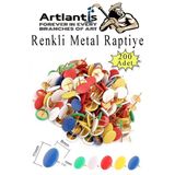 Renkli Raptiye 200 Adet 1 Paket Pvc Kaplı Başlıklı Raptiye Plastik Yuvarlak Düğmeli Raptiye Pano Okul Ofis Büro Ev