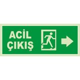 Renkli Reklam Acil Çıkış Sağ Ok Lümen Folyo Levhası (Sac Malzeme) - 19.5 x 8R Cm