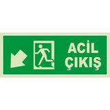 Renkli Reklam Acil Çıkış Sol Aşağı Ok Lümen Folyo Levhası (Sac Malzeme) - 30 x 12 Cm