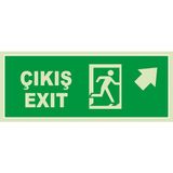 Renkli Reklam Çıkış Exit Sağ Üst Ok Lümen Folyo Levhası (Sac Malzeme) - 30 x 12 Cm