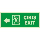 Renkli Reklam Çıkış Exit Sol Ok Lümen Folyo Levhası (Sac Malzeme) - 19.5 x 8R Cm