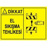 Renkli Reklam Dikkat El Sıkışma Tehlikesi Levhası (Sac Malzeme) - 35 x 50 Cm