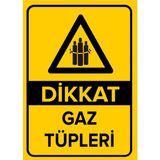 Renkli Reklam Dikkat Gaz Tüpleri Levhası (Sac Malzeme) - 35 x 50 Cm