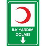 Renkli Reklam İlk Yardım Dolabı Aşağı Ok Levhası (Sac Malzeme) - 25 x 35 Cm