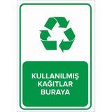 Renkli Reklam Kullanılmış Kağıtlar Buraya Levhası (Sac Malzeme) - 35 x 50 Cm