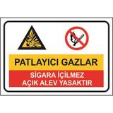 Renkli Reklam Patlayıcı Gazlar Sigara İçilmez Açık Alev Yasaktır Levhası (Sac Malzeme) - 25 x 35 Cm