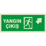 Renkli Reklam Yangın Çıkışı Sağ Üst Ok Lümen Folyo Levhası (Sac Malzeme) - 19.5 x 8R Cm