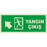 Renkli Reklam Yangın Çıkışı Sol Üst Ok Lümen Folyo Levhası (Sac Malzeme) - 30 x 12 Cm