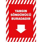 Renkli Reklam Yangın Söndürücü Buradadır Aşağı Ok Levhası (Sac Malzeme) - 25 x 35 Cm