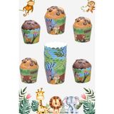 Renkli Safari Temalı Cupcake ve Kek Kapsülü Seti, 25'li, Eğlenceli ve Şık Tasarım - Seçenek 1 - Açık Beyaz - Gri