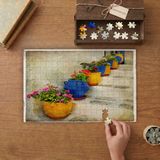 Renkli Saksılar- Güzel Çiçekler Tasarımı 240 Parça Ahşap Puzzle Ahşap Kutuda MP01165