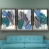 Renkli Şekiller Temalı Aynalı Çerçeveli 3 lü Kanvas Tablo Seti 150x70 cm SETS0231