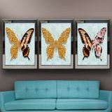 Renkli Şekilli Kelebekler Temalı Aynalı Çerçeveli 3 lü Kanvas Tablo Seti 150x70 cm SETS0244