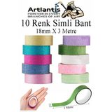 Renkli Simli Bant 10 Adet 1 Paket 10 Lu Simli Holgramlı Metalik Hobi Işıltılı Bantı Hediye Dekoratif
